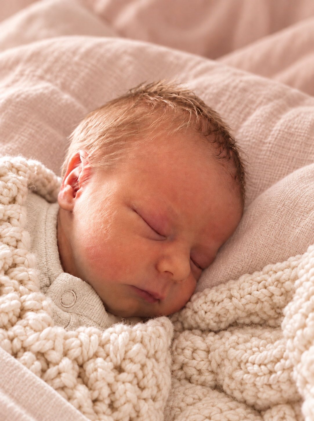 Bébé endormi dans une couverture beige