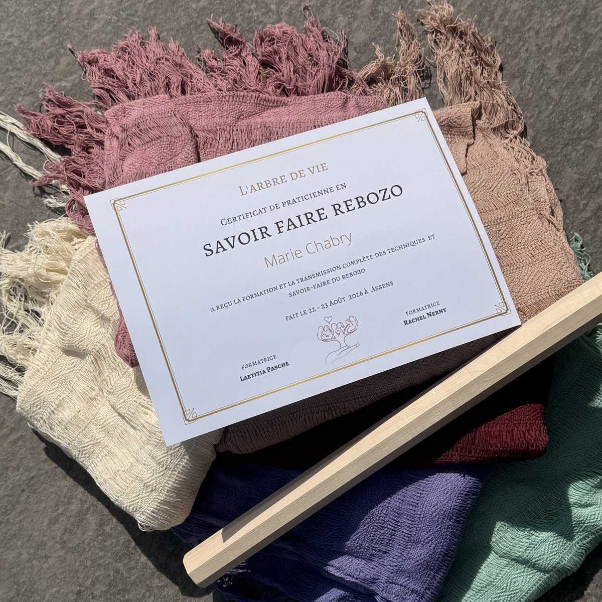 Tissus rebozo et certificat de formation de Marie Chabry